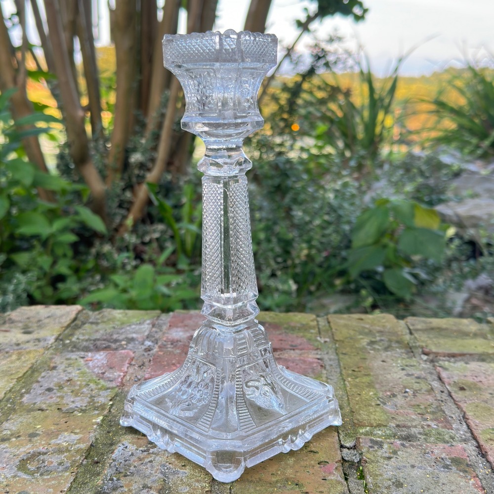 Pressed Glass Candlestick Ram's Head Figural Victorian Grandmillennial Decor 9in